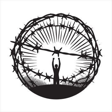 recommend clip art: A barbed wire silhouette on white background
                    