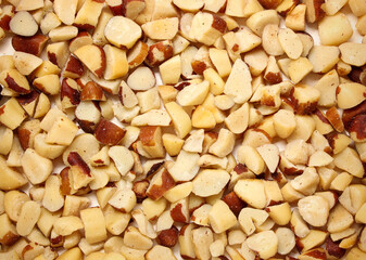 Creative layout made of brazilian nuts. Flat lay. Food concept. Almond pattern concept.