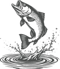 black and white line art illustration of a fish silhouette 