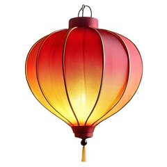 Obraz premium Traditional red lantern with warm glow against white background