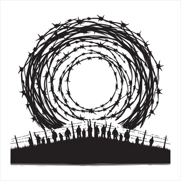 recommend clip art: A barbed wire silhouette on white background
                    