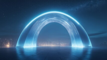 Fototapeta premium Futuristic Cityscape with a Glowing Arc Gateway