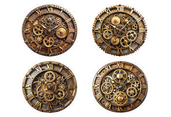 Obraz premium Set of steampunk inspired clock featuring intricate gears png