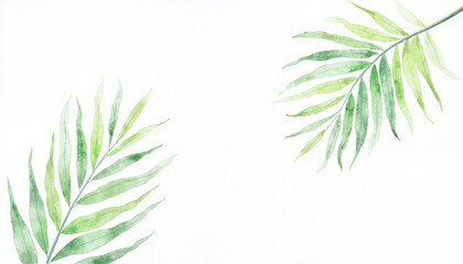 Obraz premium Watercolor green leaves arrangement for botanical illustration and natural design concept