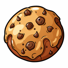 Hand-Drawn Chocolate Chip Cookie with Melted Chocolate Chunks on White Background. Perfect for: Christmas, Thanksgiving, New Year, Cookie exchanges