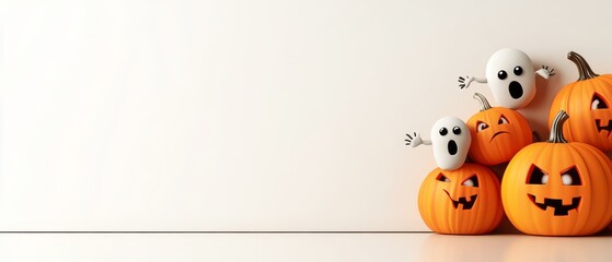 A white background with a bunch of orange pumpkins on it