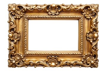 Ornate gold picture frame on white background