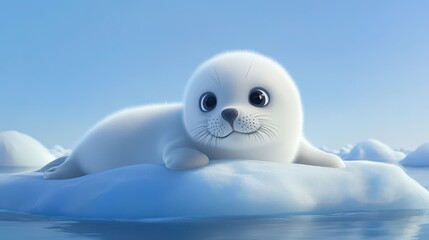 Cute animated seal relaxing on an ice floe