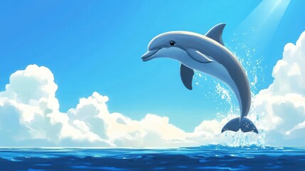 Joyful dolphin leaping over the ocean waves.