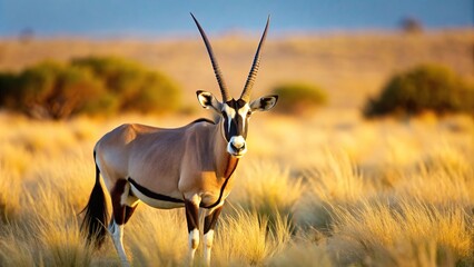Oryx gemsbok antelope photographed in the wild at a tilted angle from the side