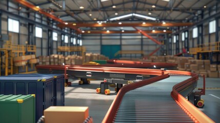 Automated conveyor belt system in a bustling warehouse
