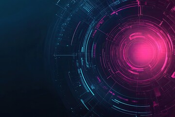 Fototapeta premium Abstract futuristic digital background with vibrant pink and blue circular patterns, representing technology and innovation.