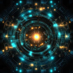 Obraz premium Futuristic abstract digital circuit with glowing lights and intricate patterns, ideal for technology and sci-fi themes.