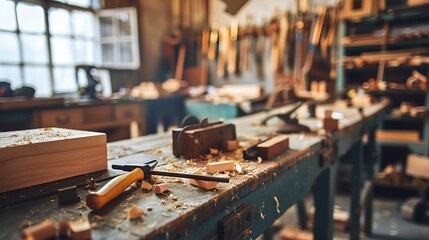Woodworking equipment in a furniture manufacture workshop in work