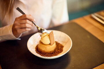 Indulgent Dessert With Ice Cream and Biscuit on Plate