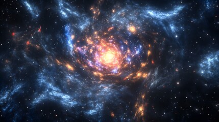 Fototapeta premium A glowing nebula-like cradle of stars surrounding a being with swirling galaxies symbolizing cosmic creation