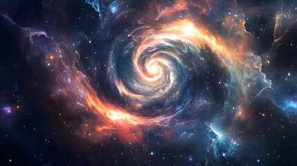 Obraz premium A nebula-like cradle of stars surrounding a cosmic being with swirling galaxies representing creation