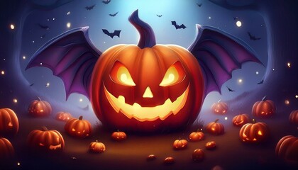 Obraz premium halloween background with pumpkin and bats