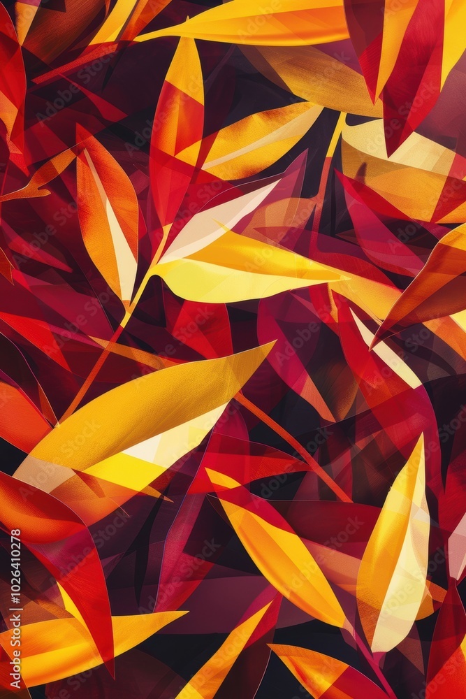 Poster bold geometric autumn abstract background with vibrant angular leaf patterns for fall designs