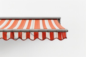 A bright red and white striped awning on a white wall, perfect for outdoor or indoor use
