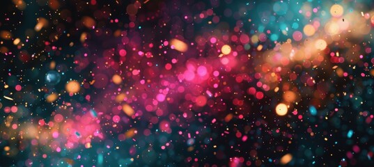 Fototapeta premium Vibrant Abstract Birthday Background with Swirling Metallic Confetti and Neon Lights for Festive Design