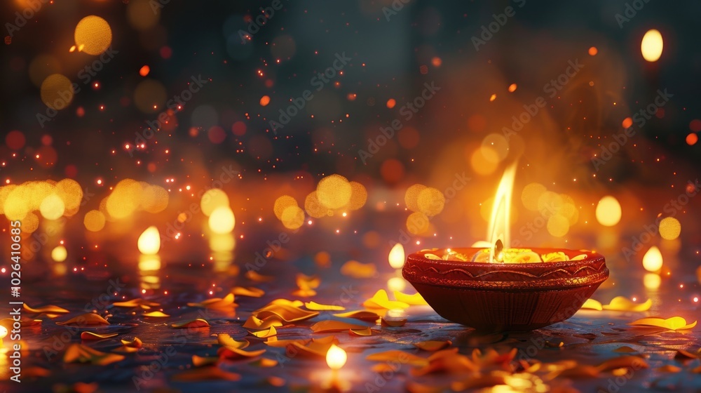Poster a single lit candle placed on a table, ideal for use in various settings where warm lighting is need
