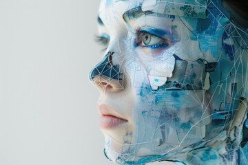 A close-up shot of a woman's face with a piece of paper covering most of her features