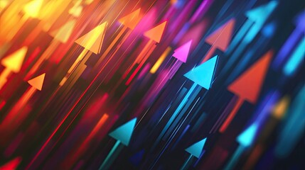 Colorful digital arrows pointing upwards on an abstract background, symbolizing growth and progress, ideal for modern technology