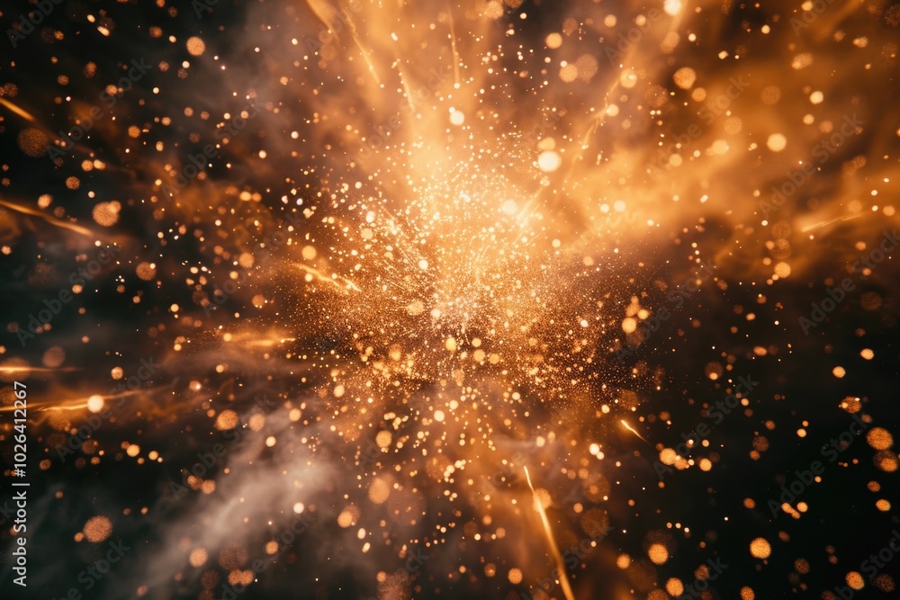 Poster a close-up shot of a firework exploding in the darkness, ideal for use in promotional materials or a