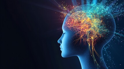 Abstract human head with glowing neuron pathways, capturing the essence of consciousness expansion and spiritual connection to other worlds.