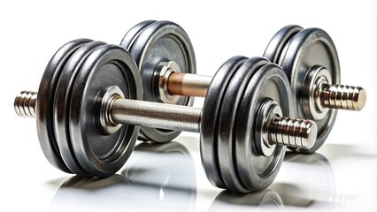 Naklejka premium Pair of Ten Pound Dumbbells on White Background Forced Perspective