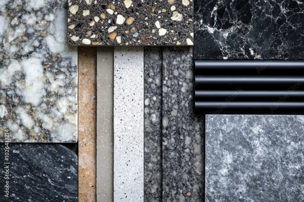 Poster collection of different granite types with unique textures