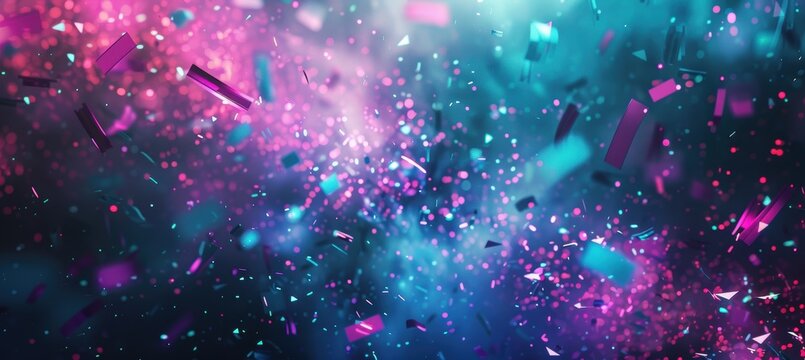 Futuristic Abstract Birthday Background with Neon Shapes and Holographic Confetti