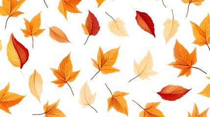 Falling Autumn Leaves on a White Background