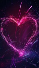 Futuristic Valentine's Day Neon Heart Background with Dynamic Light Effects for Design