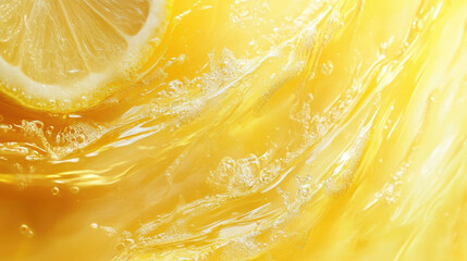 Fresh lemon slices in vibrant yellow liquid create refreshing scene