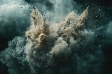 A large cloud of dust is flying through the air, creating a whirlwind effect