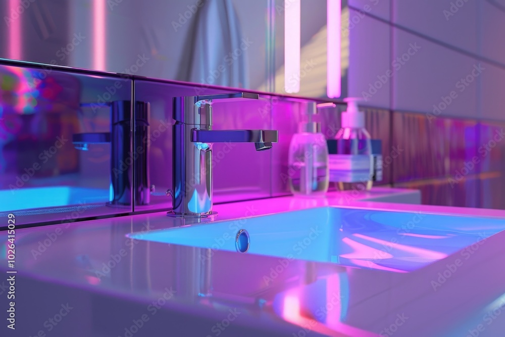 Poster a standard bathroom sink with a mirror installed above it, suitable for use in various settings incl