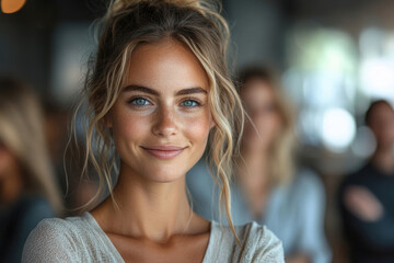 Fototapeta premium Beautiful Blonde Woman Smiling Close Up Portrait