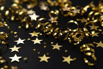 A cluster of shiny gold stars against a dark backdrop