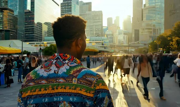 South African Man in Crowded Urban Street - Time Lapse