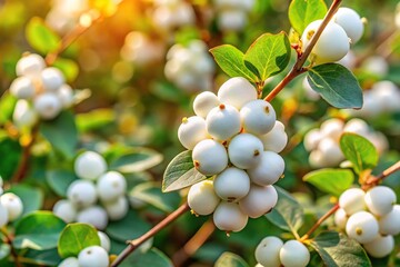 Common snowberry Symphoricarpos albus with white berries in garden