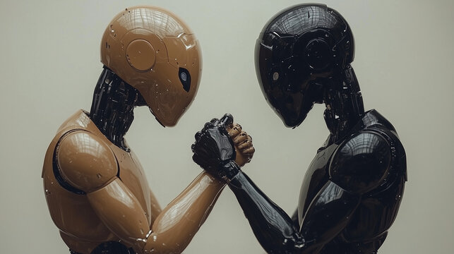 Futuristic IA vs AI Robot Arm Wrestling Match