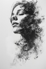 Fototapeta premium A close-up portrait of a woman's face in monochrome tones