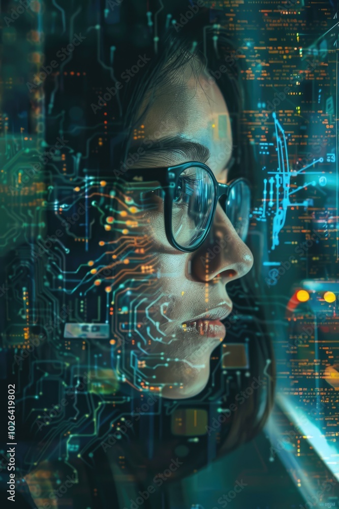 Poster a person sitting in front of a computer screen, focused on the task