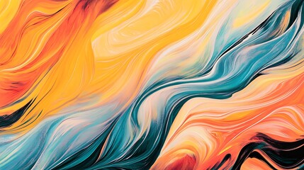 Abstract painting of acrylic waves in a colorful and intricate design that captures the essence of fluidity and movement in a bold and eyecatching manner.