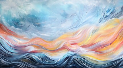 Abstract painting of acrylic waves in a colorful and intricate design that captures the essence of fluidity and movement in a bold and eyecatching manner.