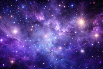 Obraz premium Panoramic abstract mystic purple starfield with cosmic energy, deep space mystery, and stardust