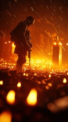 Dark Gothic Soldier Illustration in Fiery Setting