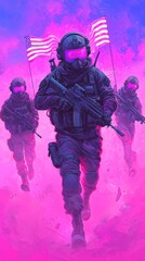 Fototapeta premium Futuristic Soldiers in Cyberpunk Vision for Veterans Day